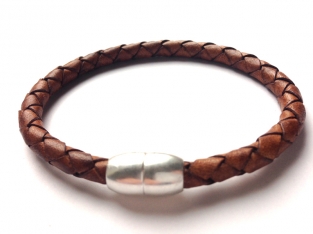 Heren armband leer cognac